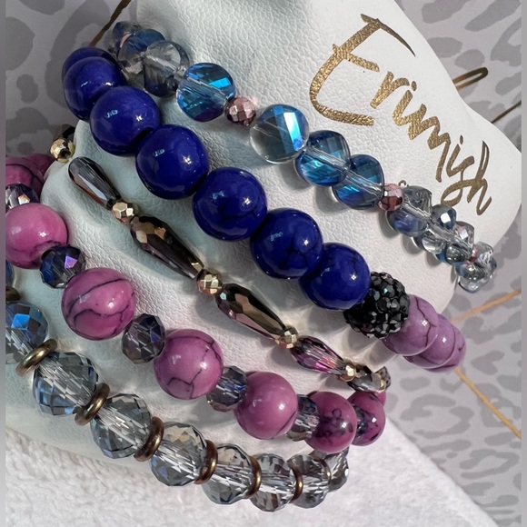 Brand New ERIMISH Bracelets - 5 pc Stack - Purple, Blue & Violet, Shamballa - Picture 2 of 3